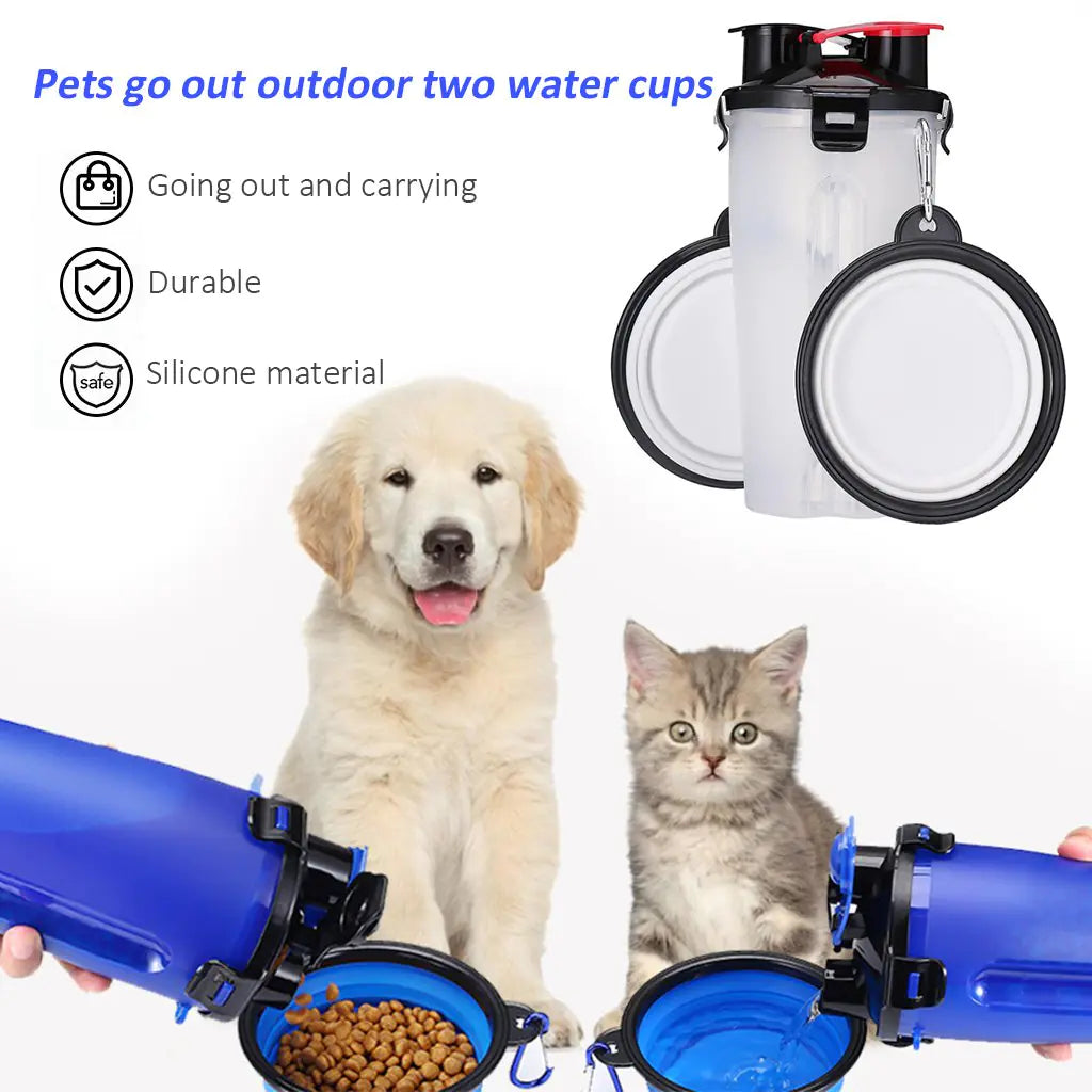 Portable Folding Dual Water and Food Cup for Pets